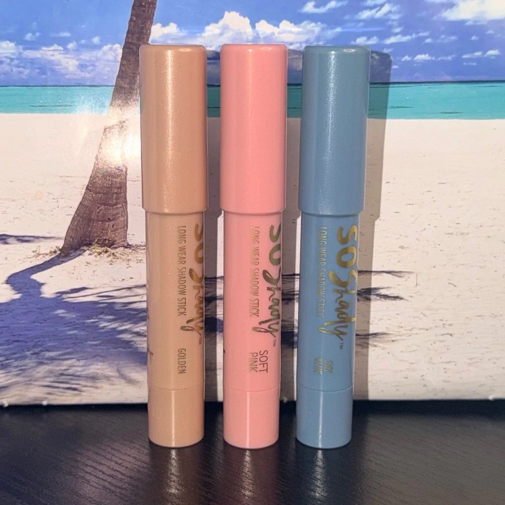 Belle Beauty SO Shady Long Wear Shadow Stick Trio Golden Soft Pink Sky Blue 3pc